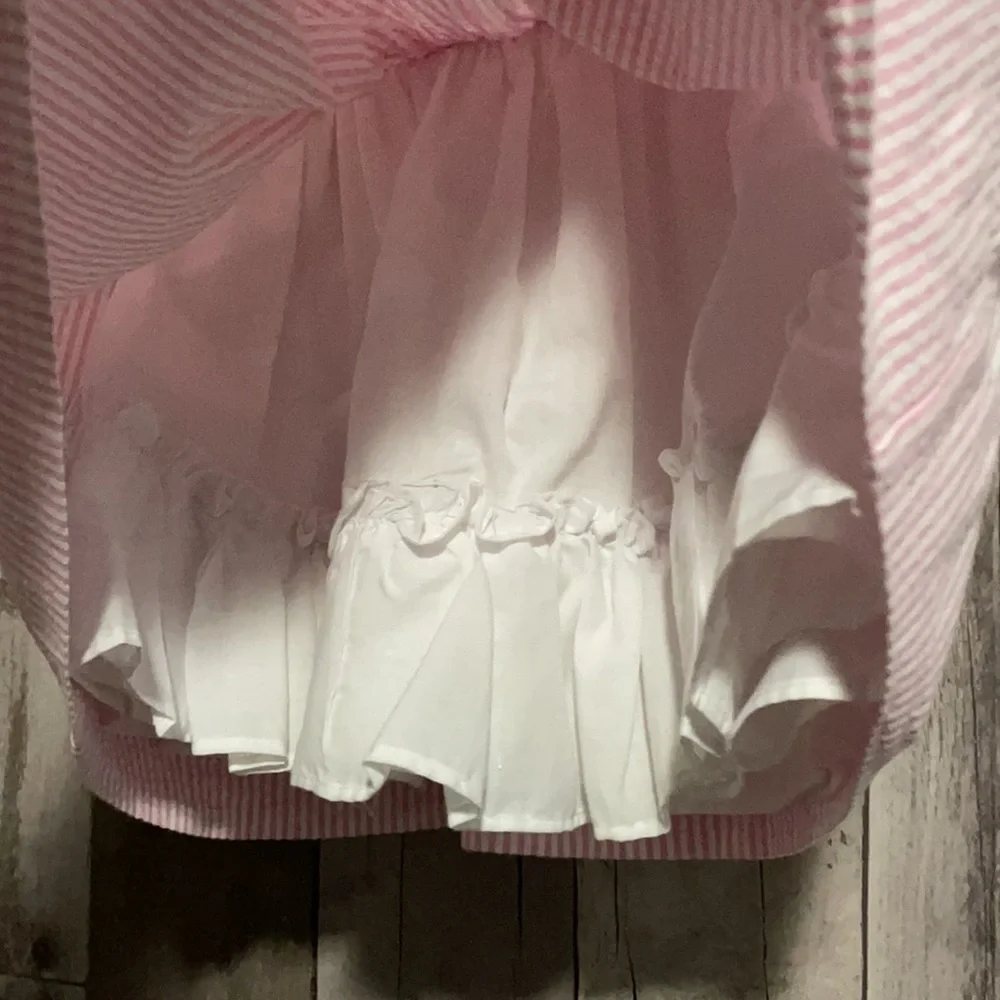 Ralph Lauren pink & white seersucker baby dress and diaper cover layette 3 month